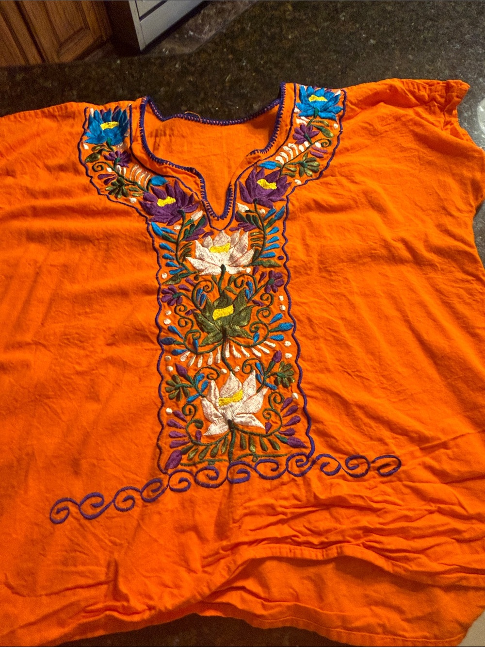 Embroidered Orange Women’s Peasant Top